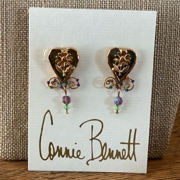 Connie Bennett Heart Stain Glass Earrings. EUC! - Picture 1 of 4